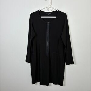 Sun Kim Dress Tunic Top Women's Large Long Sleeve Pockets Zip Front Artsy
